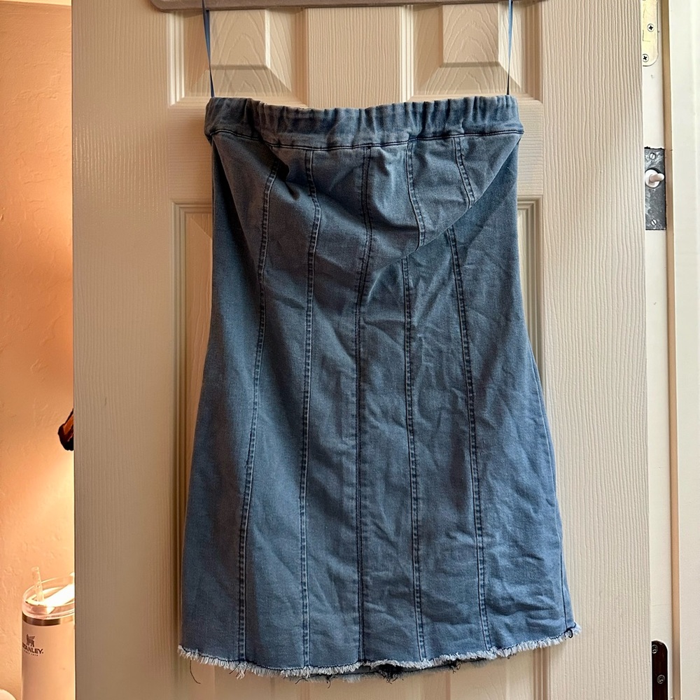 Strapless Fitted Denim Dress